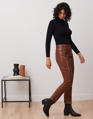 EMILY SLIM VEGAN LEATHER PANT / TAN
