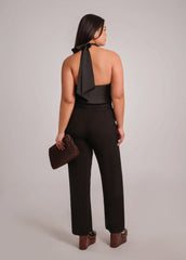 NORA BELTED LINEN TROUSERS / BLACK