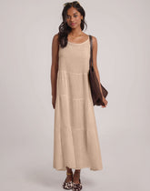 OPHELIA ANKLE GRAZING LINEN DRESS / SAND DUNE