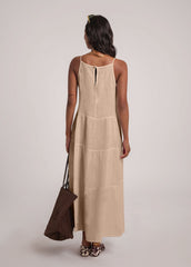 OPHELIA ANKLE GRAZING LINEN DRESS / SAND DUNE