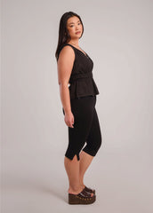 ELOISE V-NECK LINEN TANK TOP / BLACK