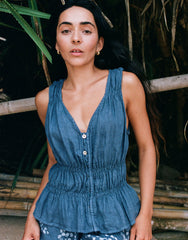 ELOISE V-NECK LINEN TANK TOP / DENIM