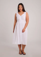 LUNA MIDI LINEN DRESS / WHITE