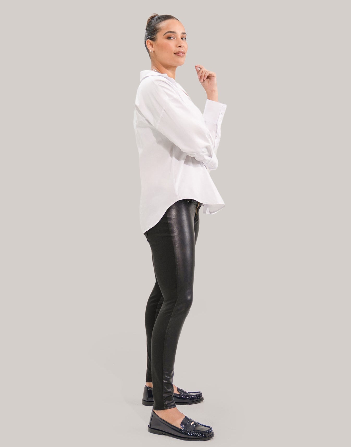 RACHEL SKINNY JEANS / BLACK LEATHERETTE