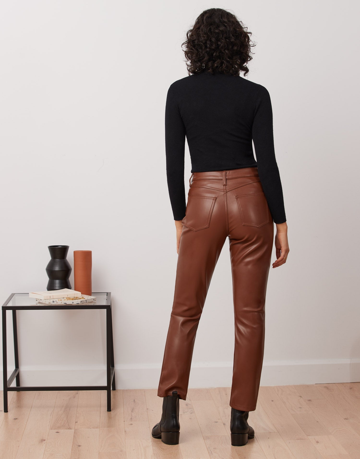 EMILY SLIM VEGAN LEATHER PANT / TAN