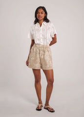 MILLER PRINTED WIDE LEG LINEN SHORTS / SAND DUNE