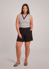 WILLA WIDE LEG LINEN SHORTS / BLACK