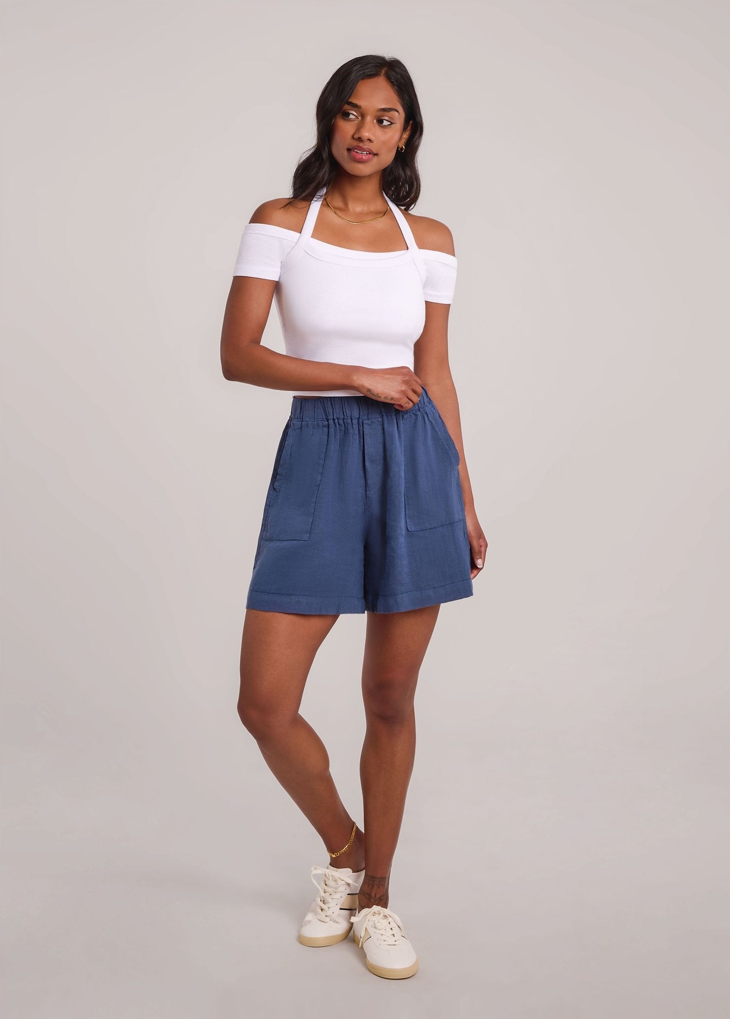 WILLA WIDE LEG LINEN SHORTS / DENIM