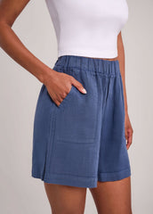 WILLA WIDE LEG LINEN SHORTS / DENIM