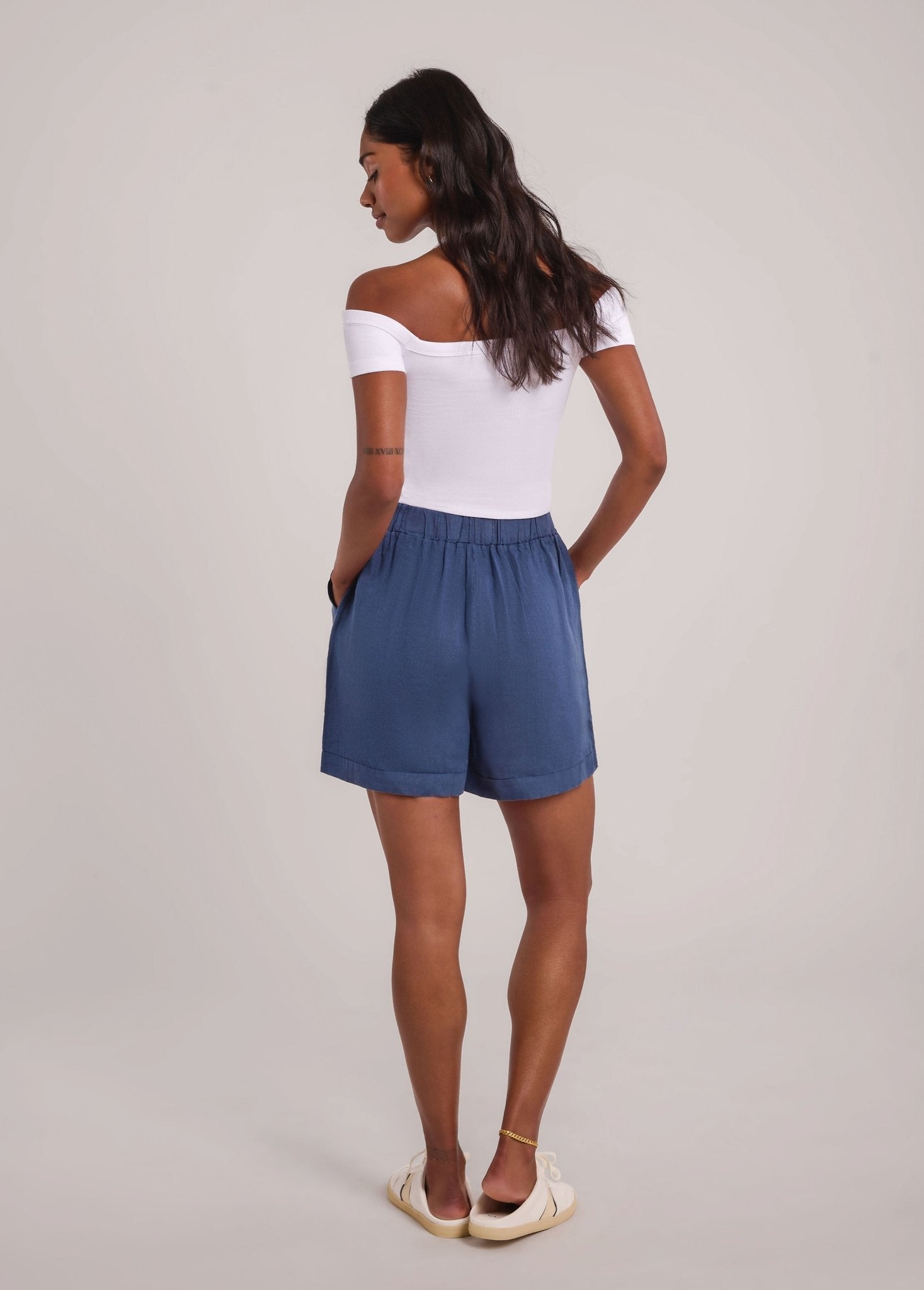 WILLA WIDE LEG LINEN SHORTS / DENIM
