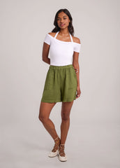 WILLA WIDE LEG LINEN SHORTS / MOSS