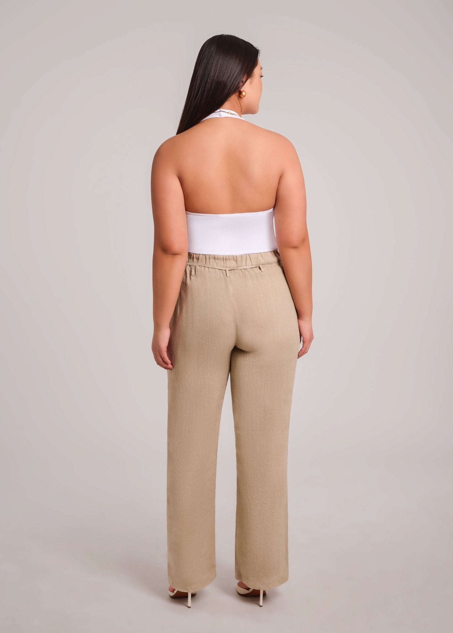 NORA BELTED LINEN TROUSERS / SAND DUNE