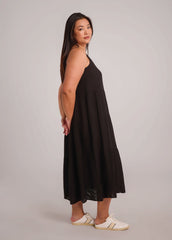OPHELIA ANKLE GRAZING LINEN DRESS / BLACK