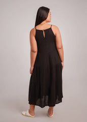OPHELIA ANKLE GRAZING LINEN DRESS / BLACK