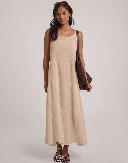 OPHELIA ANKLE GRAZING LINEN DRESS / SAND DUNE