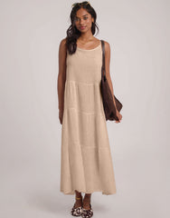 OPHELIA ANKLE GRAZING LINEN DRESS / SAND DUNE