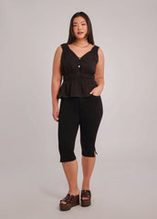 ELOISE V-NECK LINEN TANK TOP / BLACK