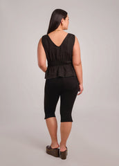 ELOISE V-NECK LINEN TANK TOP / BLACK