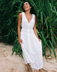 LUNA MIDI LINEN DRESS / WHITE