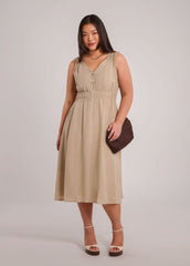 LUNA MIDI LINEN DRESS / SAND DUNE