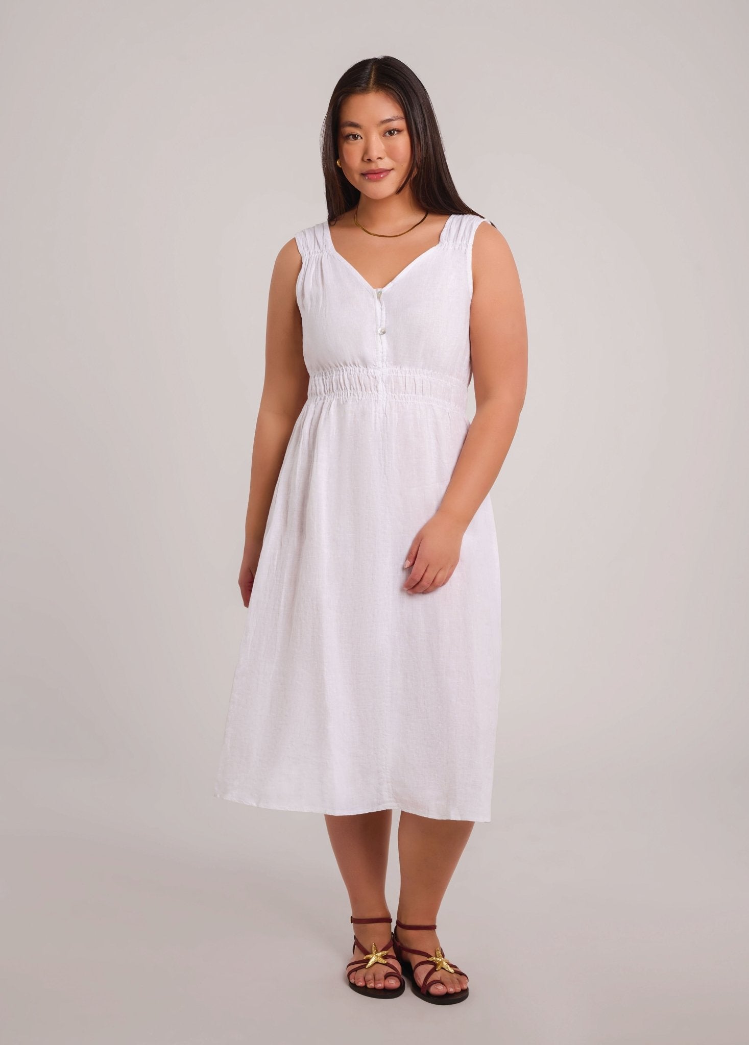 LUNA MIDI LINEN DRESS / WHITE