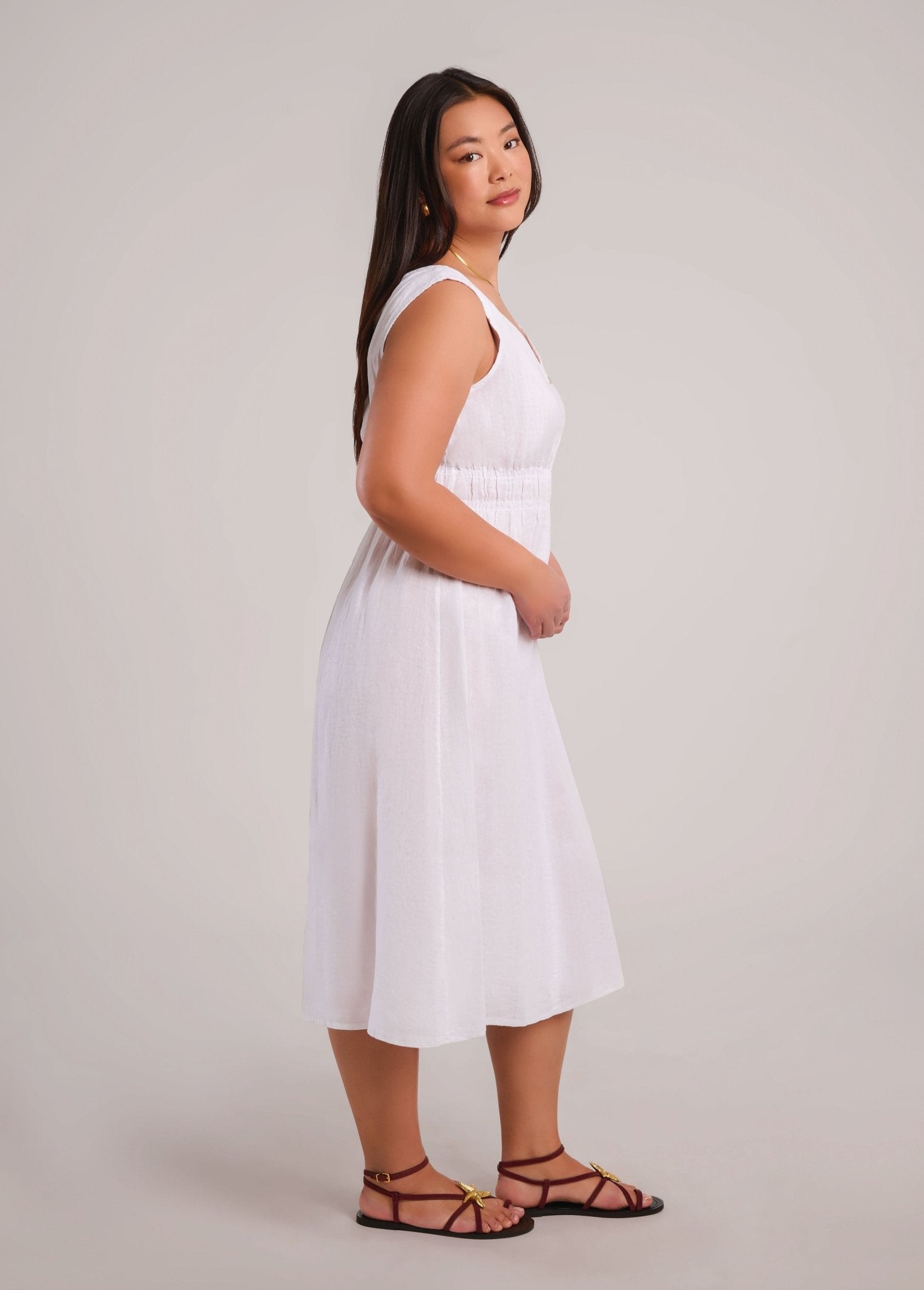 LUNA MIDI LINEN DRESS / WHITE