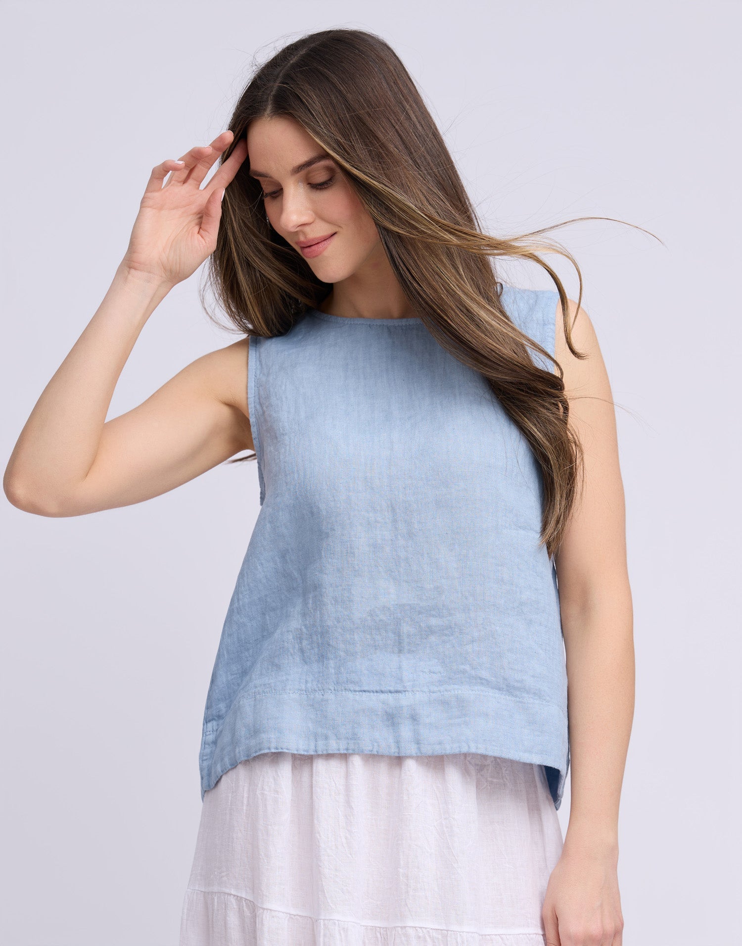 LINEN ROUND NECK TANK TOP / FRANCESCA