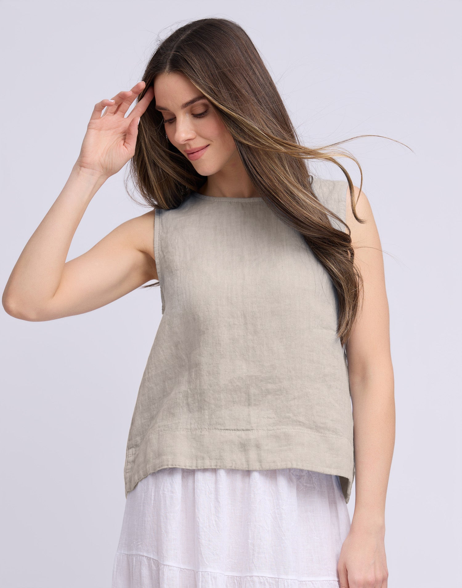 LINEN ROUND NECK TANK TOP / FRANCESCA