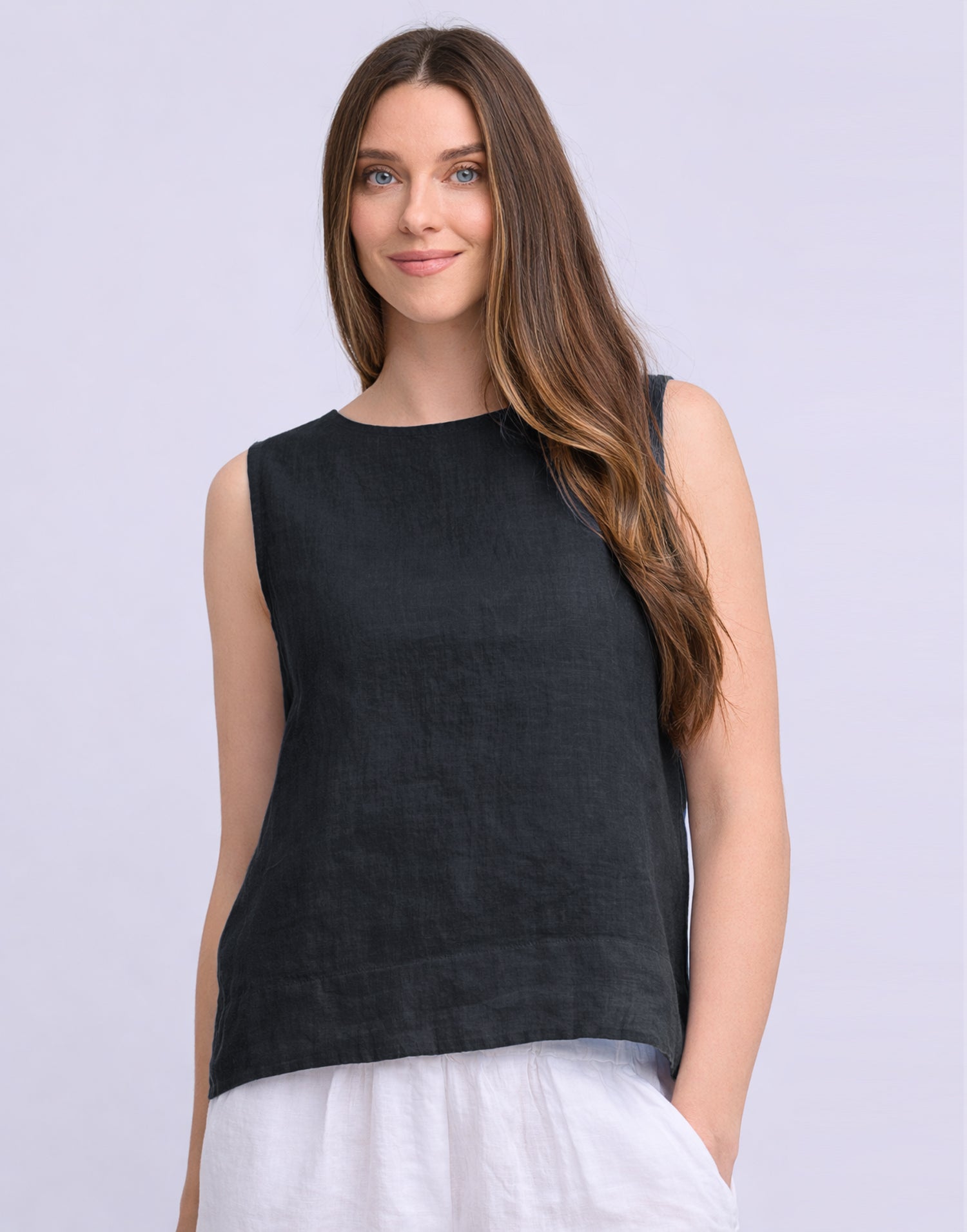 LINEN ROUND NECK TANK TOP / FRANCESCA
