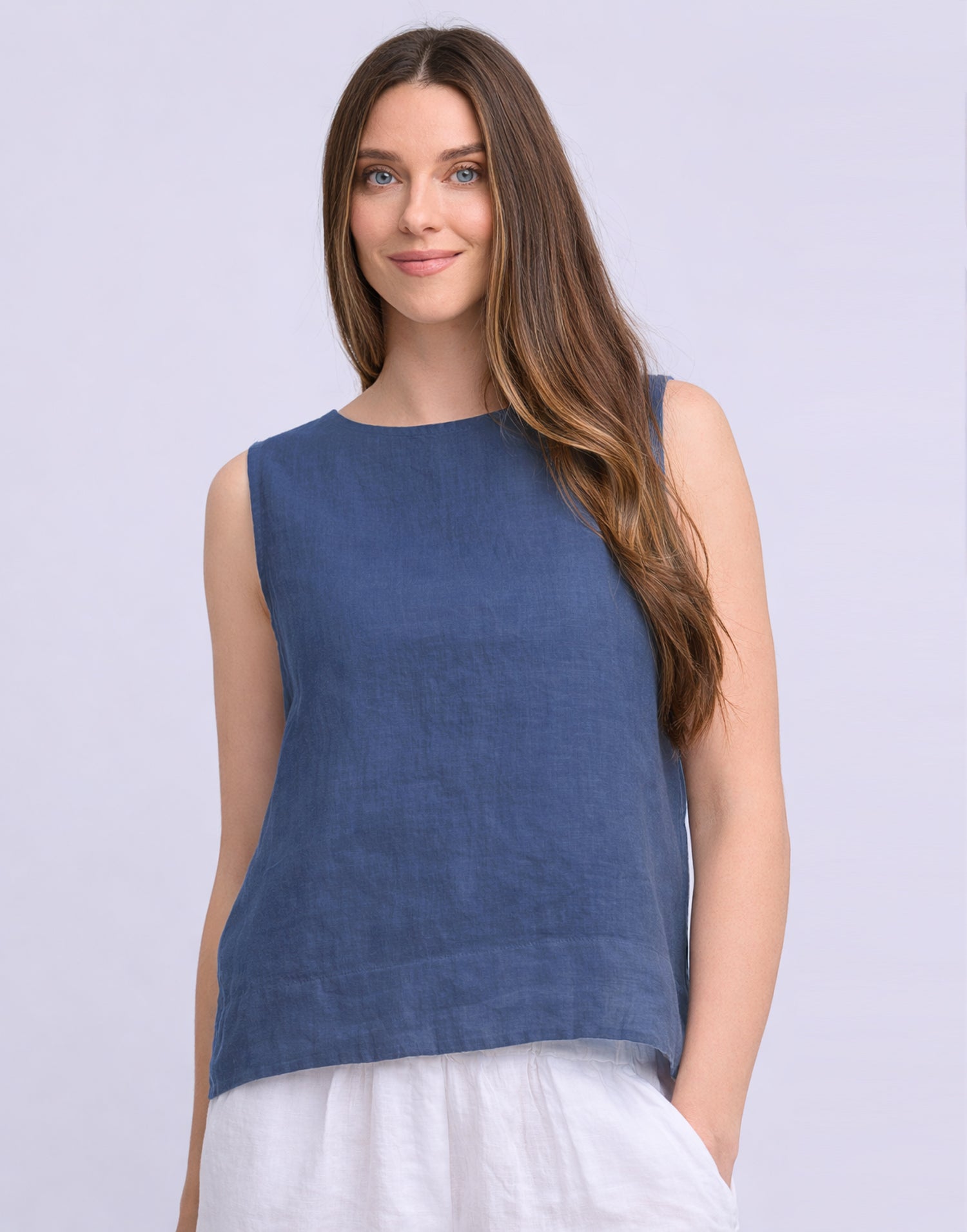 LINEN ROUND NECK TANK TOP / FRANCESCA