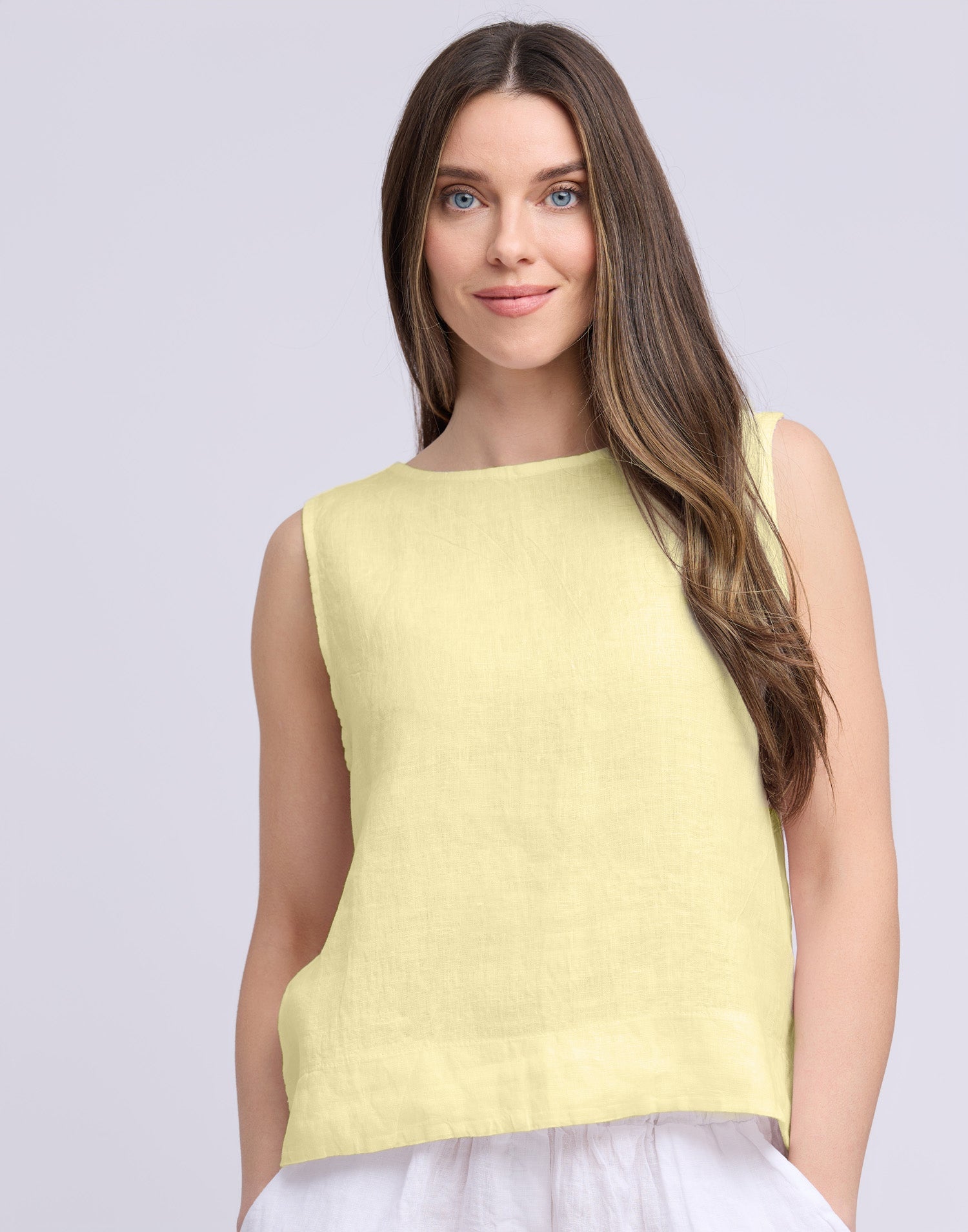 LINEN ROUND NECK TANK TOP / FRANCESCA