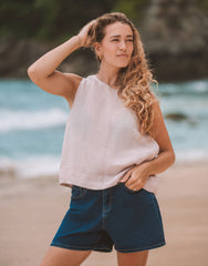 LINEN ROUND NECK TANK TOP / FRANCESCA