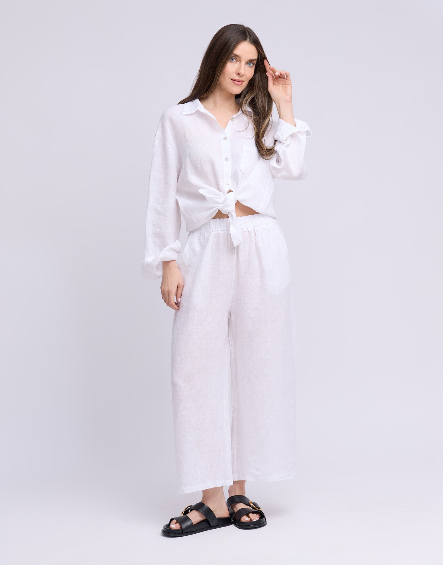 CROPPED WIDE LEG LINEN TROUSERS / SOFIA