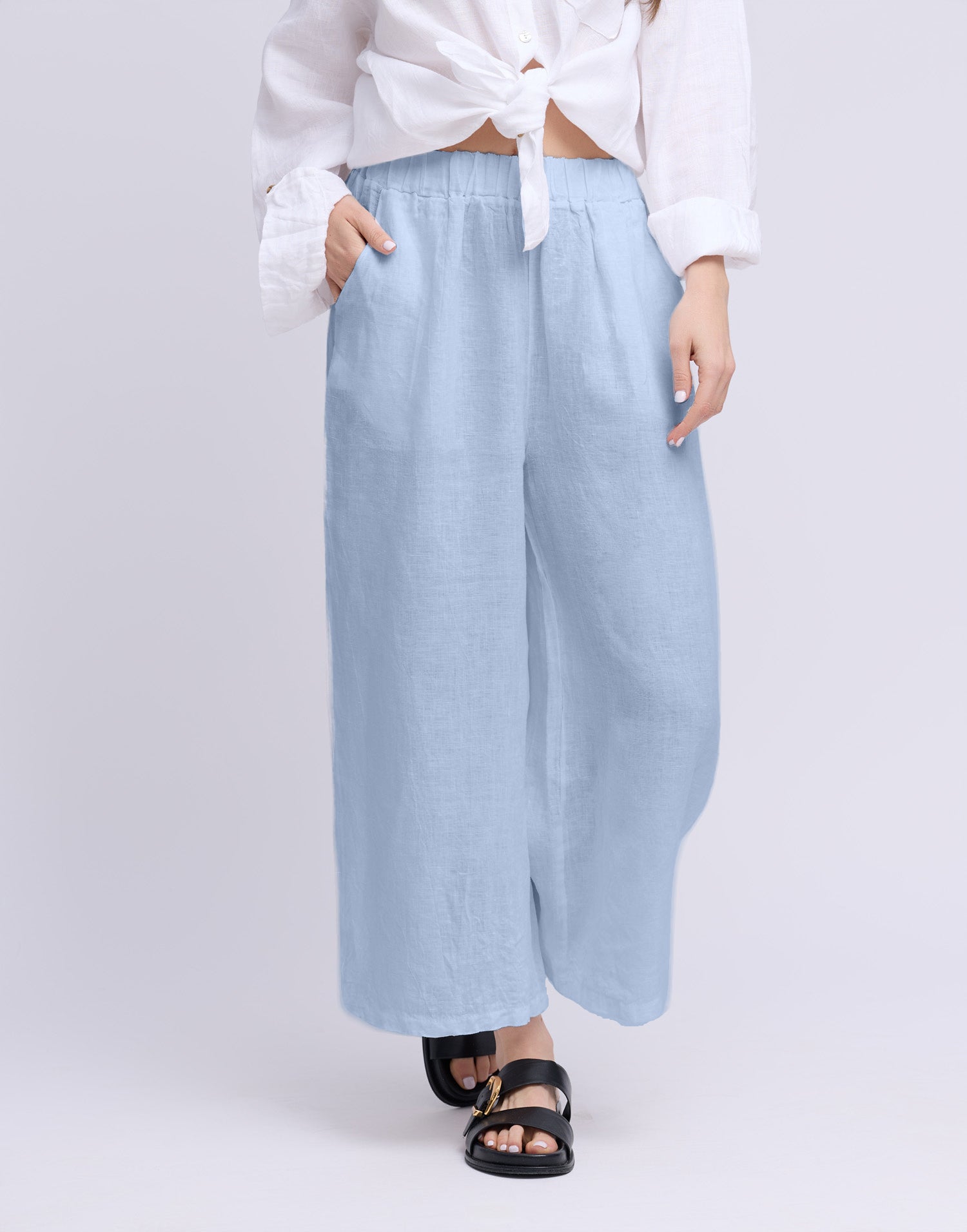 CROPPED WIDE LEG LINEN TROUSERS / SOFIA