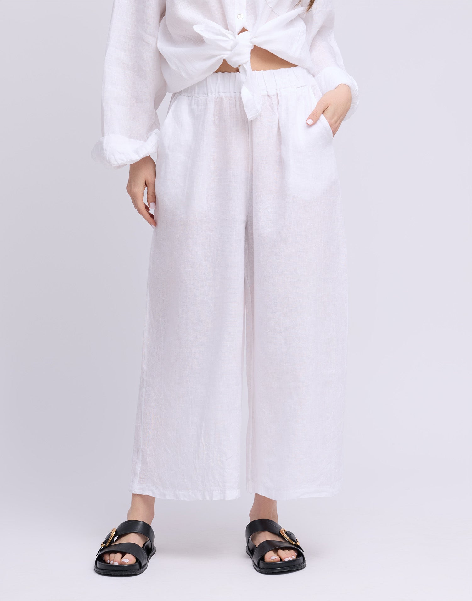 CROPPED WIDE LEG LINEN TROUSERS / SOFIA