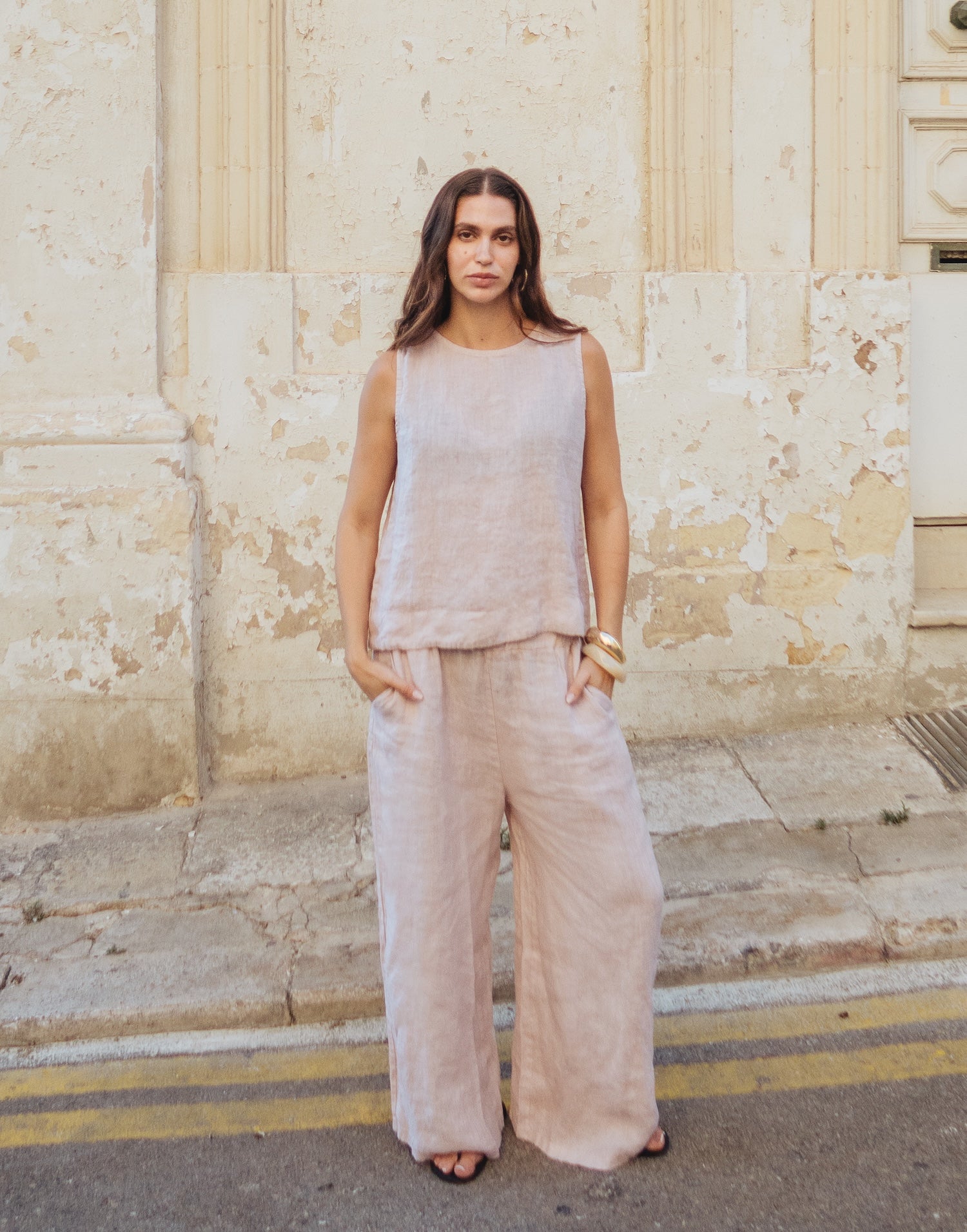 CROPPED WIDE LEG LINEN TROUSERS / SOFIA